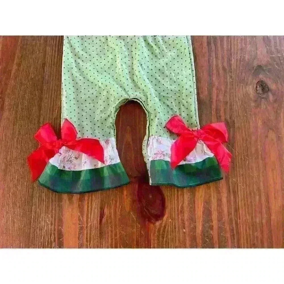 Little Girl's Christmas Ruffled Green Romper Christmas Tree One Piece,6/12 month - Picture 3 of 8